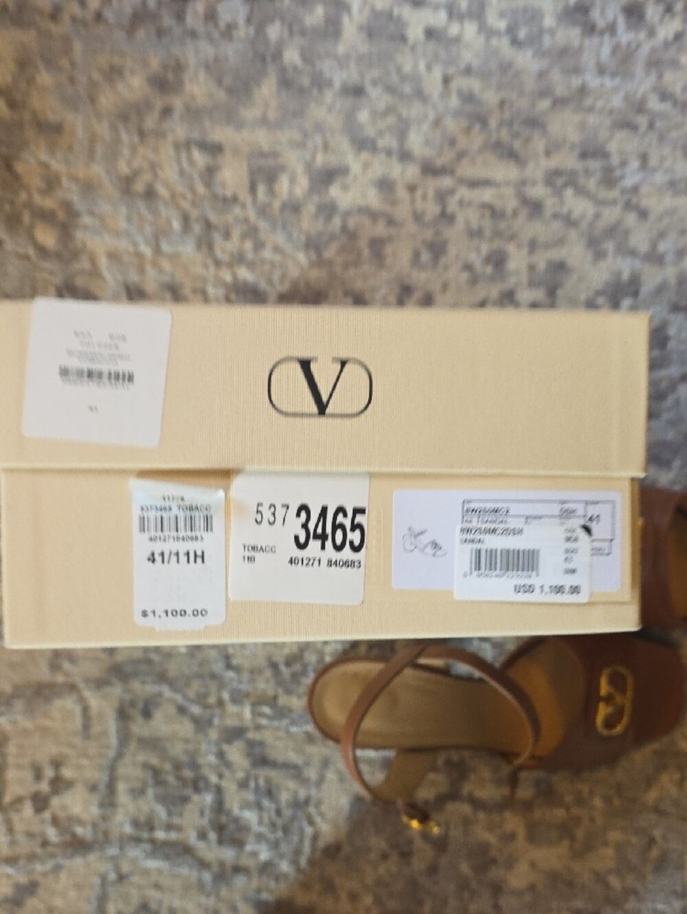 Valentino Brown Leather Slingback Heels with Gold V Logo - Picture 6 of 6